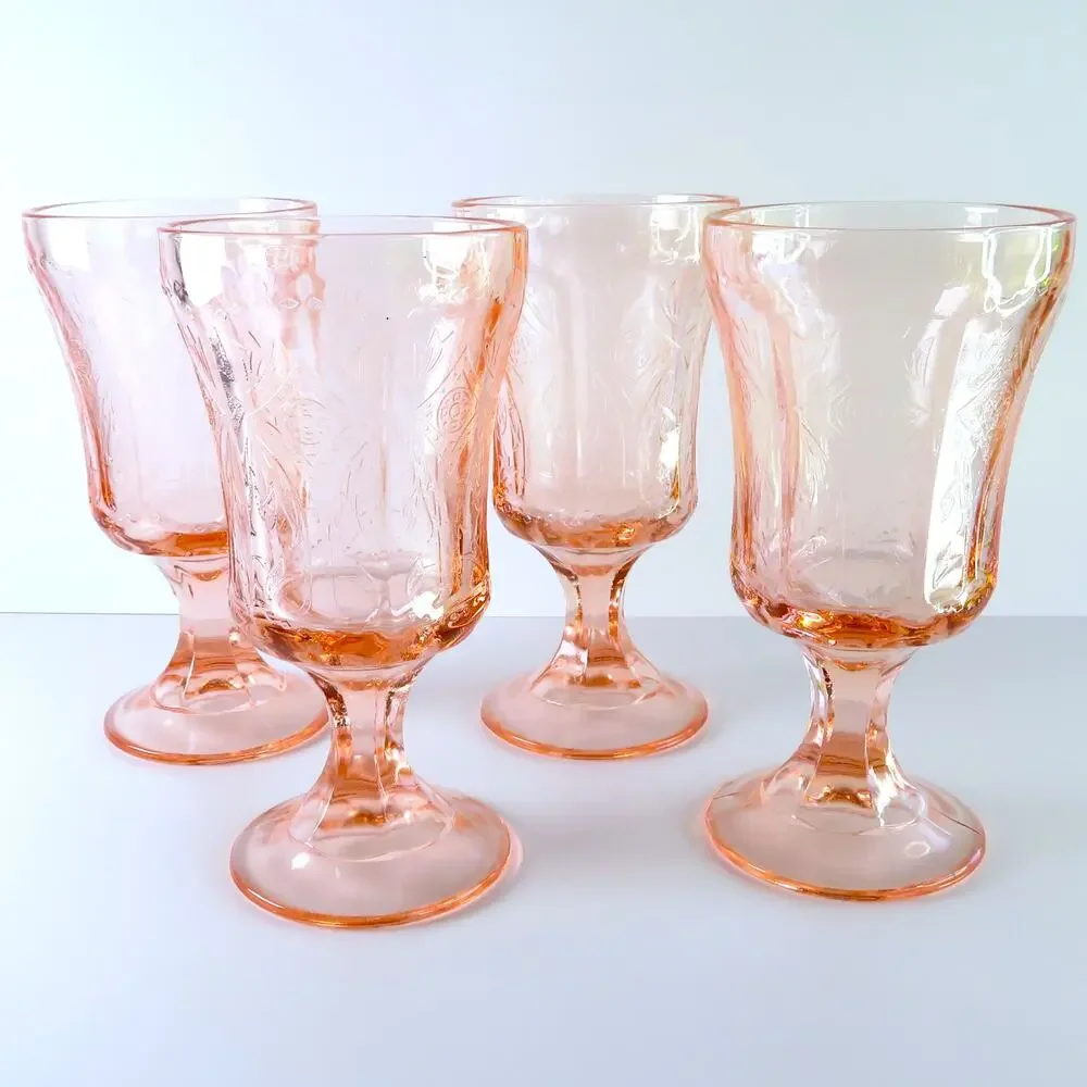 Vintage Indiana Glass Pink Recollection Madrid Goblets Set of 4 Water Glasses